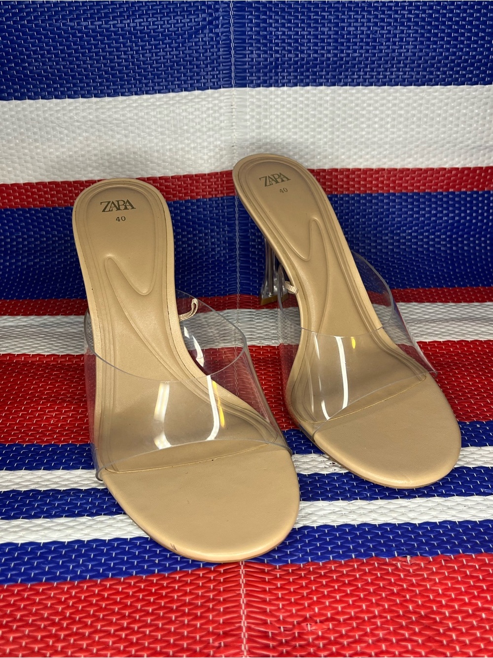 Women’s ZARA Laminated High Heeled Transparent Vinyl Front Strap Mule Sandals 9 - Picture 11 of 11